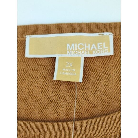 Michael Kors Women's Long Sleeve Dark Camel High-Low Hem Top Size 2X - Picture 2 of 10